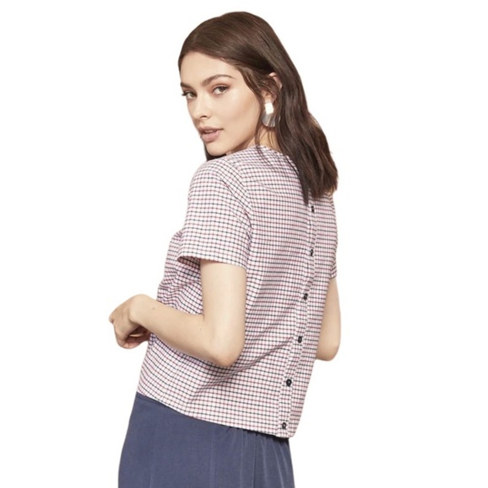 Gingham Blouse preppy button down back cottagecore top new with tags size small